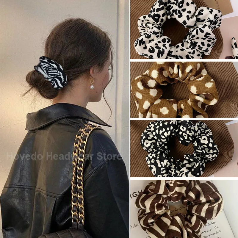 

Fashion Leopard Scrunchies Zebra Pattern Elastic Hair Band Women Girl Dot Hair Ties Ponytail Holder Rubber Band Hair Accessories