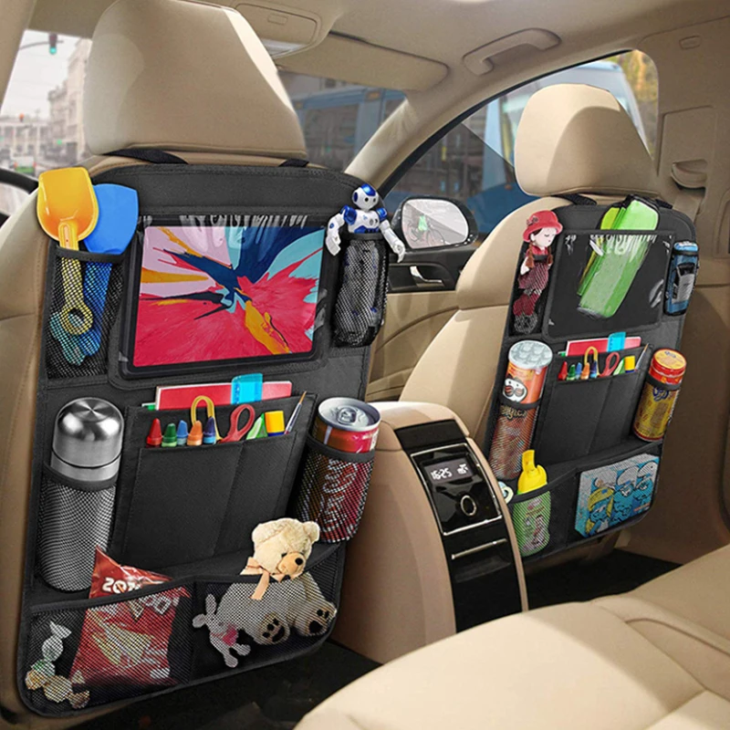 

Car Backseat Organizer with Touch Screen Tablet Holder Auto Storage Pockets Cover Seat Back Protectors Trunk Bag Net Automobile