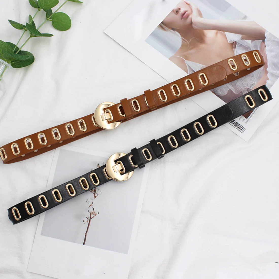 

Fashion Elliptic Pore Waistband Jeans Perforated Belt Waist Belt Imitation Leather Adjustable Girdle Casual Belt Decoration 2023