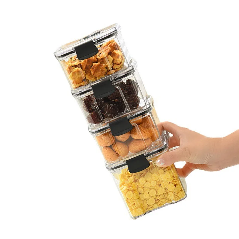 Square Thick Transparent Sealed Jar Cereals Storage Box Food Grade Plastic Snack Dry Goods Tea