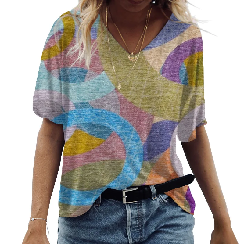 

Vintage Clothes New Oversized T-shirt Women's Aesthetic Harajuku Spring Summer Tees Casual Short Sleeve V-Neck 3D Print Top