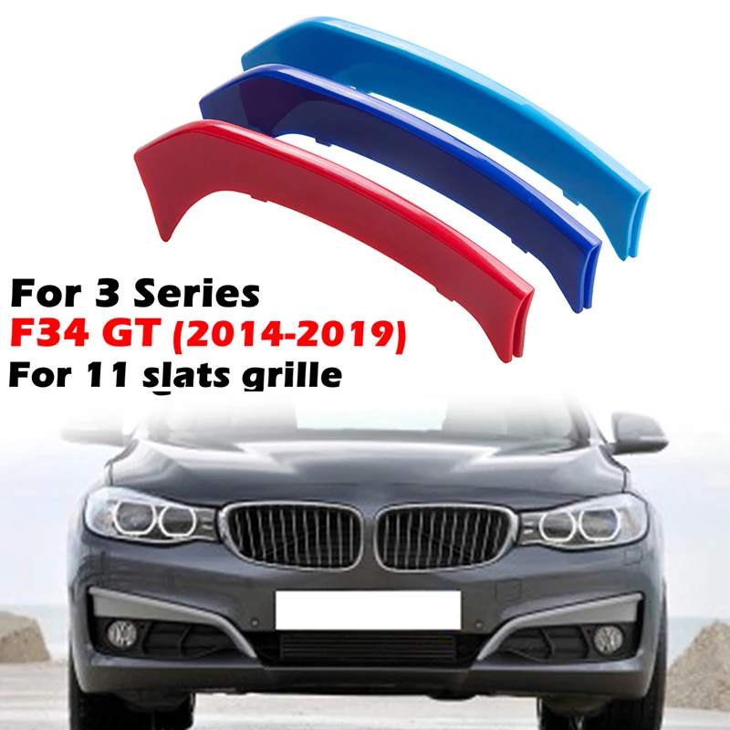 

3 шт. решетки с 11 решетками, передняя решетка радиатора, наклейка, полосатая накладка, зажим, отделка для BMW F34 GT 2013-2019, спортивные автомобильные аксессуары