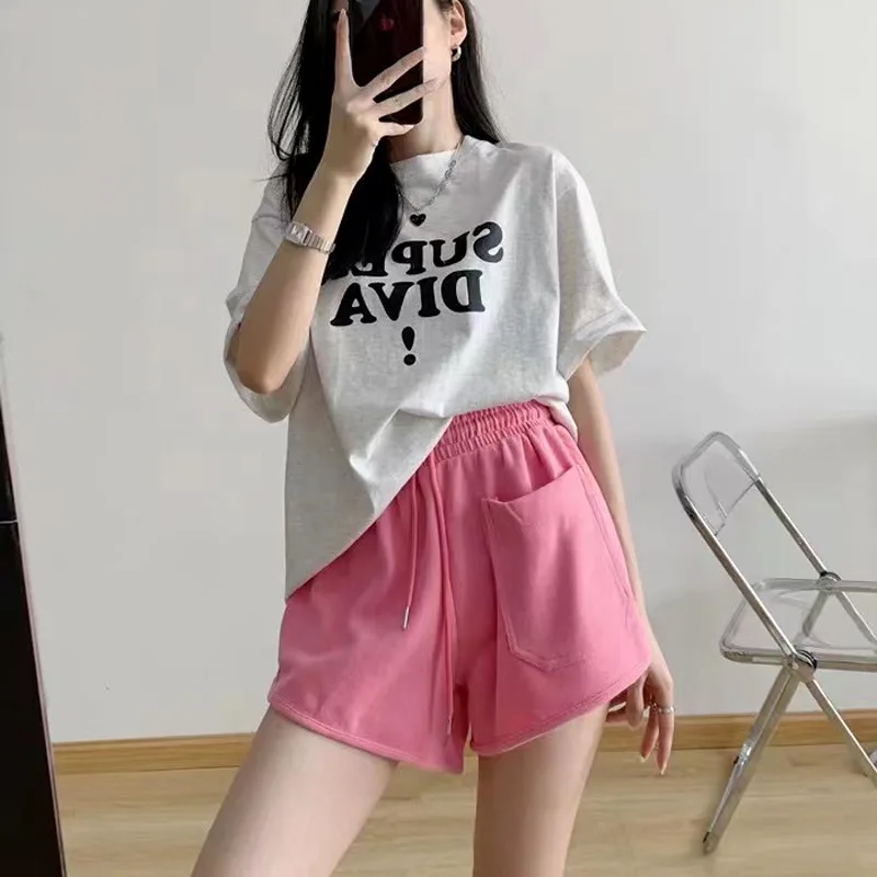 Women's Shorts Solid Cotton Simple Casual Loose Sport Shorts Hipsters Fitness Running Breathable All-match Wide Leg Hot Pants