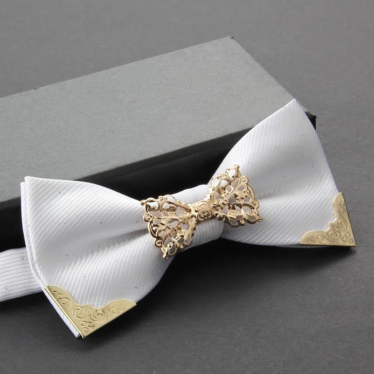 Pure white metal bow tie for men and women business formal wedding bow bow casual bow tie