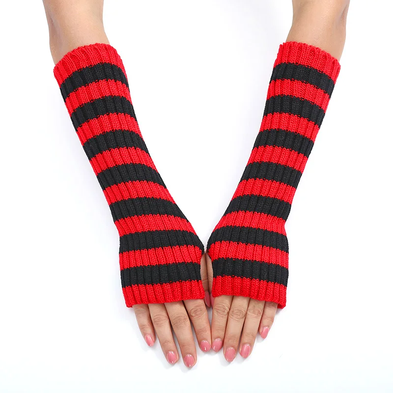 

Длинные полосатые шерстяные перчатки осень-зима женские теплые модные вязаные рукава стрейч