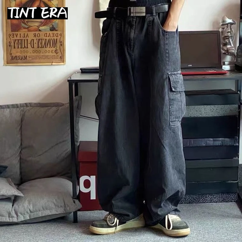 TINT ERA Baggy Jeans Trousers Male Denim Pants Black Wide Leg Pants Men Jeans Oversize Cargo Korean Streetwear Hip Hop Harajuku