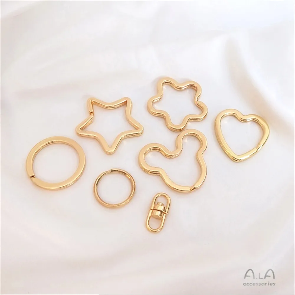 Купи 14K package real gold cartoon shaped key ring flower-shaped pentagram Mickey head diy key ring hanging ring за 17 рублей в магазине AliExpress