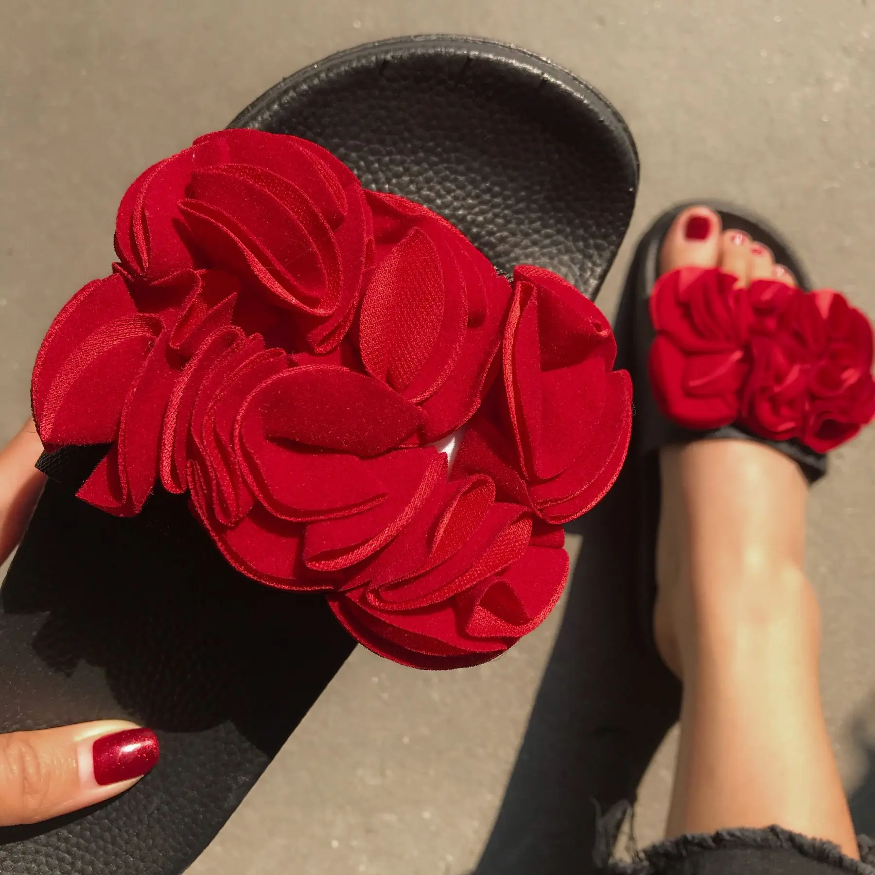 

2022 Women Summer Slippers Open Toe Flat Slipper Process Large Flowers Casual Shoes Non-slip Female Beach Flip Flops Big Size 41