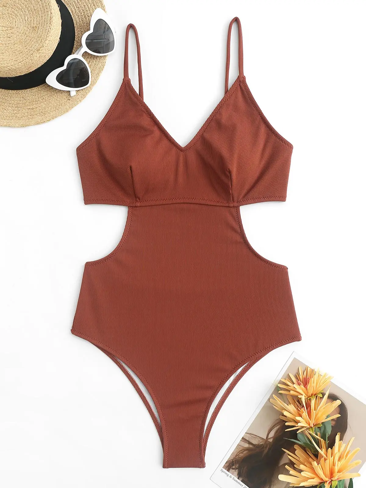

ZAFUL Ribbed Cutout Cami One-Piece Swimsuit Backless One Piece Cami Swimsuit Summer Bodysuit Feminino Trajes De Mujer 2022