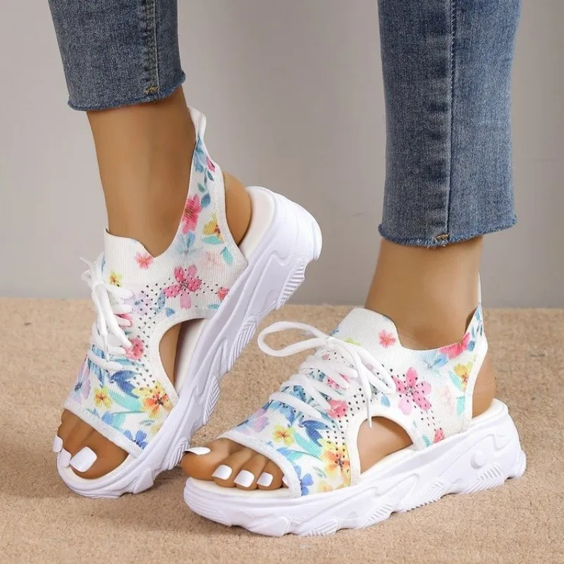 

Sandal Women Summer 2023 Casual Platform Shoes Thick-Soled Lace-Up Sandalias Open Toe Beach Shoes for Women Zapatos Mujer