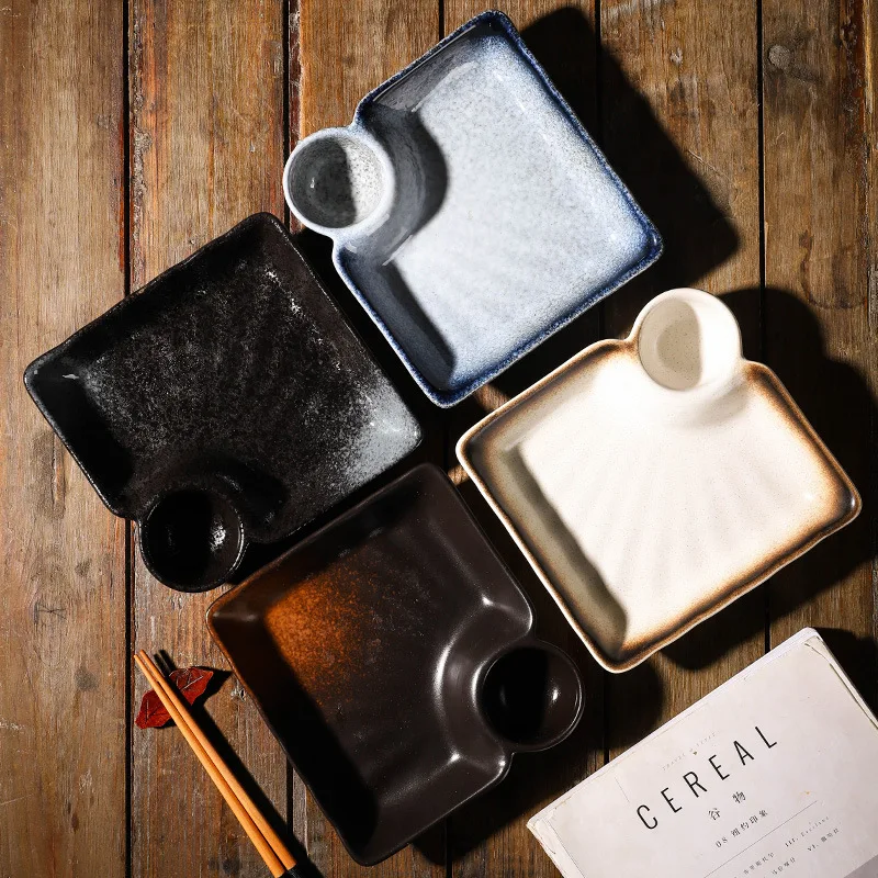 

Japanese-style jiaozi ceramic tableware with vinegar plates Simple and creative household frame sushi plate shrimp