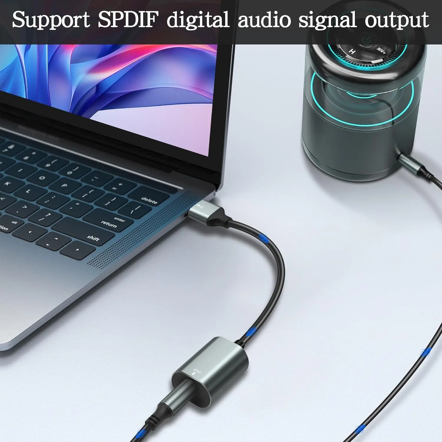 Фото Оптический аудиоадаптер USB-Toslink, кабель-конвертер USB A 2.0 (штекер) в порт SPDIF (цифровой оптоволоконный) для ноутбуков и ПК №2