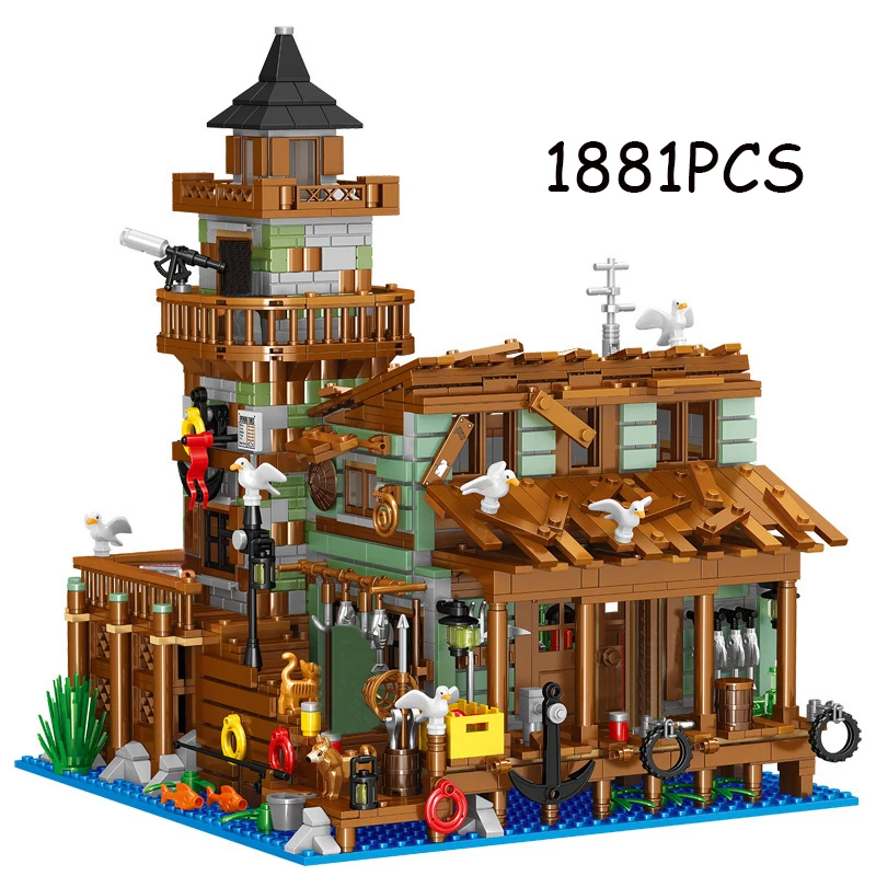 

MINI Creative Fisherman Village Hut Bricks Street View MOC Idea Cabin House Building Block Assembly Birthday Toys Kids Gifts