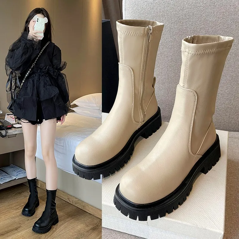 

Women Chunky Heel Ankle Boots Woman Shoes Autumn Brand Designer Chelsea Boots Female Platform Boots Lasdies Fashion Combat Boots