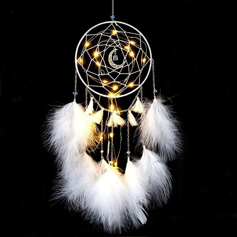 

ABHU LED Dream Catcher, Handmade Dream Catchers For Bedroom Wall Hanging Home Decor Ornaments Craft (White)