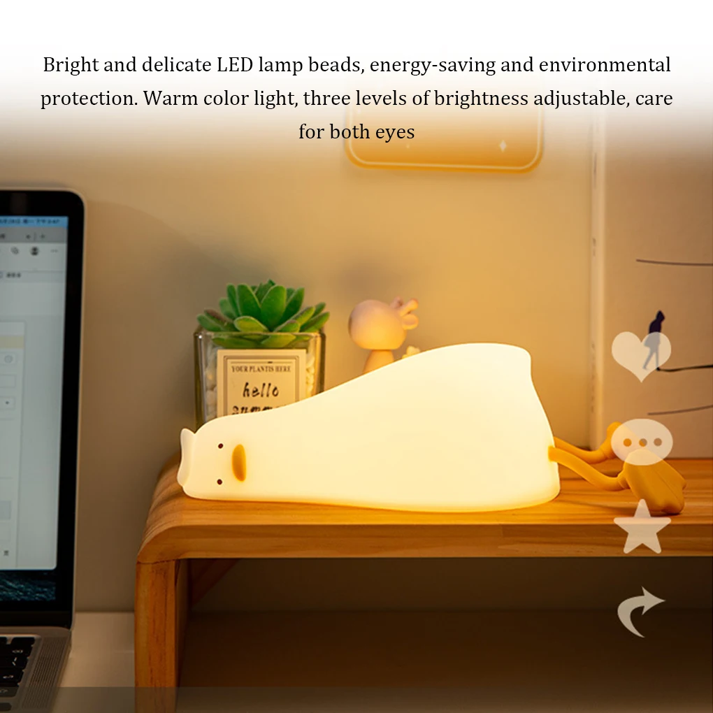 

LED Children Night Light Rechargeable Silicone Duck Lamp Holiday Gift Table Decor Timing Function Sleeping Night-light