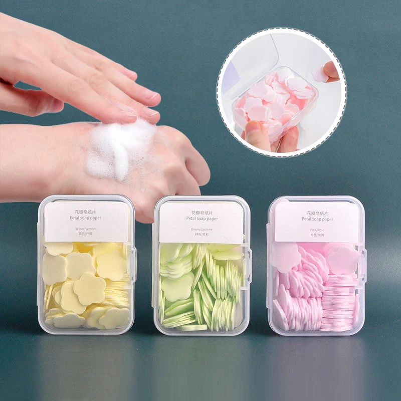 

100Pcs/Box portable Skin friendly fresh hand washing toilet soap Slice Disposable petal soaps flakes household for Girls/travel
