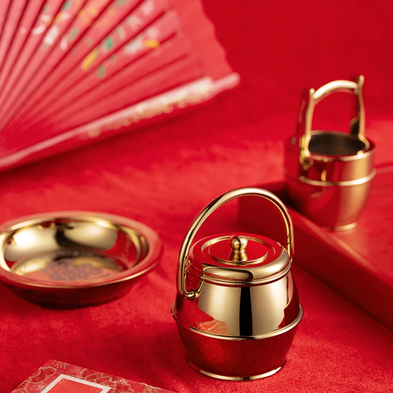 

Chinese Traditional Children's Bucket Copper Wedding Dowry Wedding Women's Small Toilet Xi Bucket Wedding Supplies Ornaments