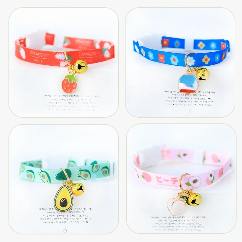 

Pet collar cat and dog with bell cartoon necklace kitten puppy fruit pattern traction belt safety buckle pets accessories