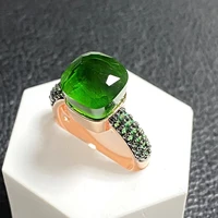 pomellato emerald ring inlay green zircon women crystal ring rose gold plated 30colors candy style ring emerald amethyst jewelry