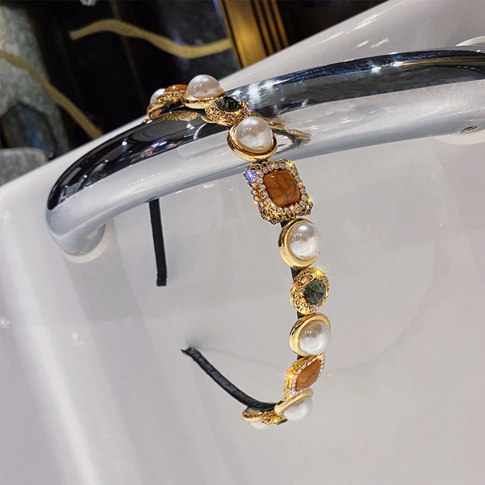 

Women Bridal Pearl Zircon Hair Hoop Hairband Rhinestone Headband Hair Jewelry