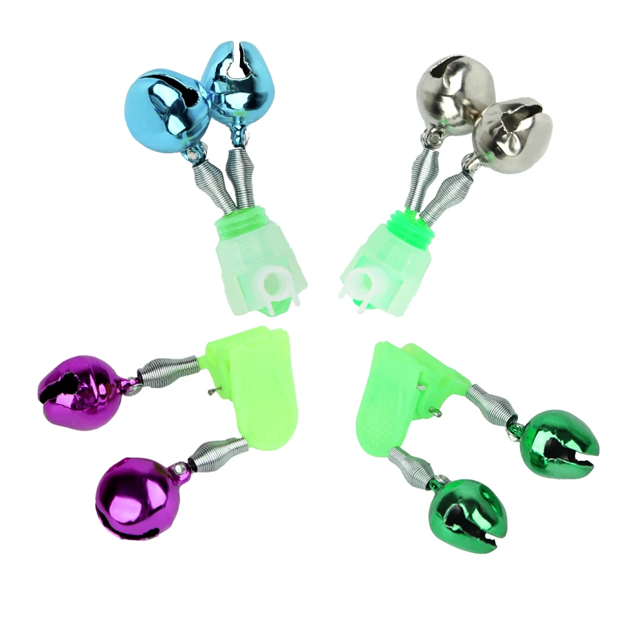 FISH KING 10PCS/LOT Alarms Rod Bell Clamp Tip Clip Bells Ring Green ABS Fishing Accessory Gifts Outdoor Metal