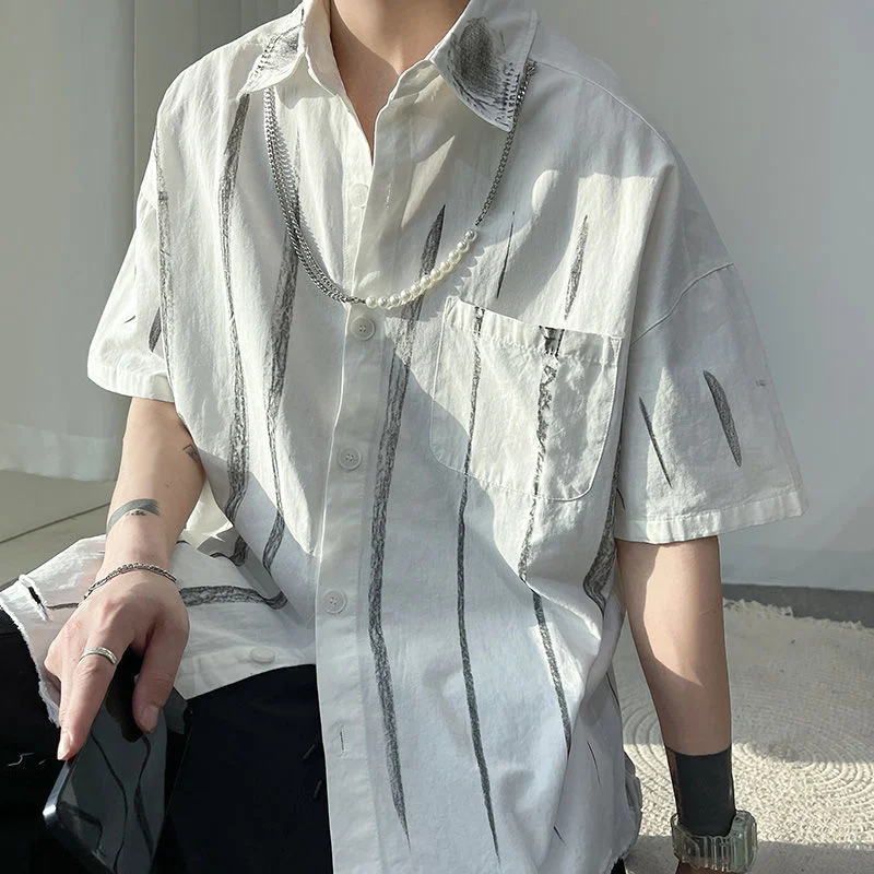 

Мужская Уличная одежда 2022 стирающаяся гавайская рубашка с коротким рукавом ожерелье (съемная) Модная трендовая рубашка белого/черного цвета