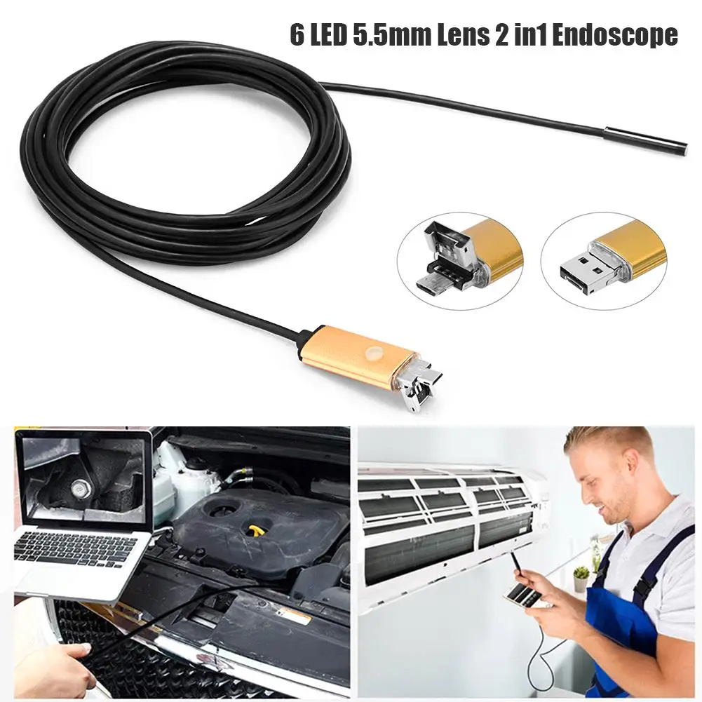

USB 2-in-1 5.5mm Lens Phone Endoscope Borescope Tube IP67 Inspection Camera Simple Operation Beautiful and Fashion Stability