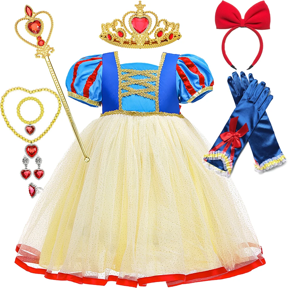 

Summer Snow White Baby Girls Princess Dress Korean Version Of The Puff Sleeves Mesh Tutu Skirt Kids Halloween Birthday Clothing