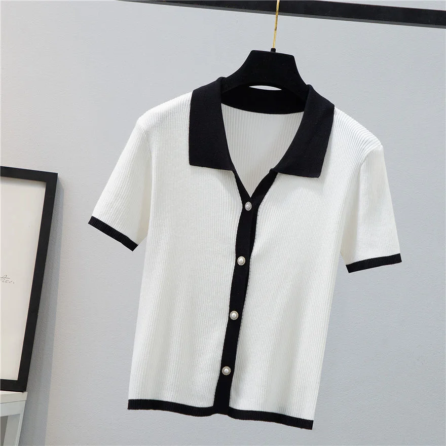 

Women Knitted Crop Top Cardigan 2022 Summer New Short Sleeve Casual Knitwear Korean Fashion Casual Knitting Tops