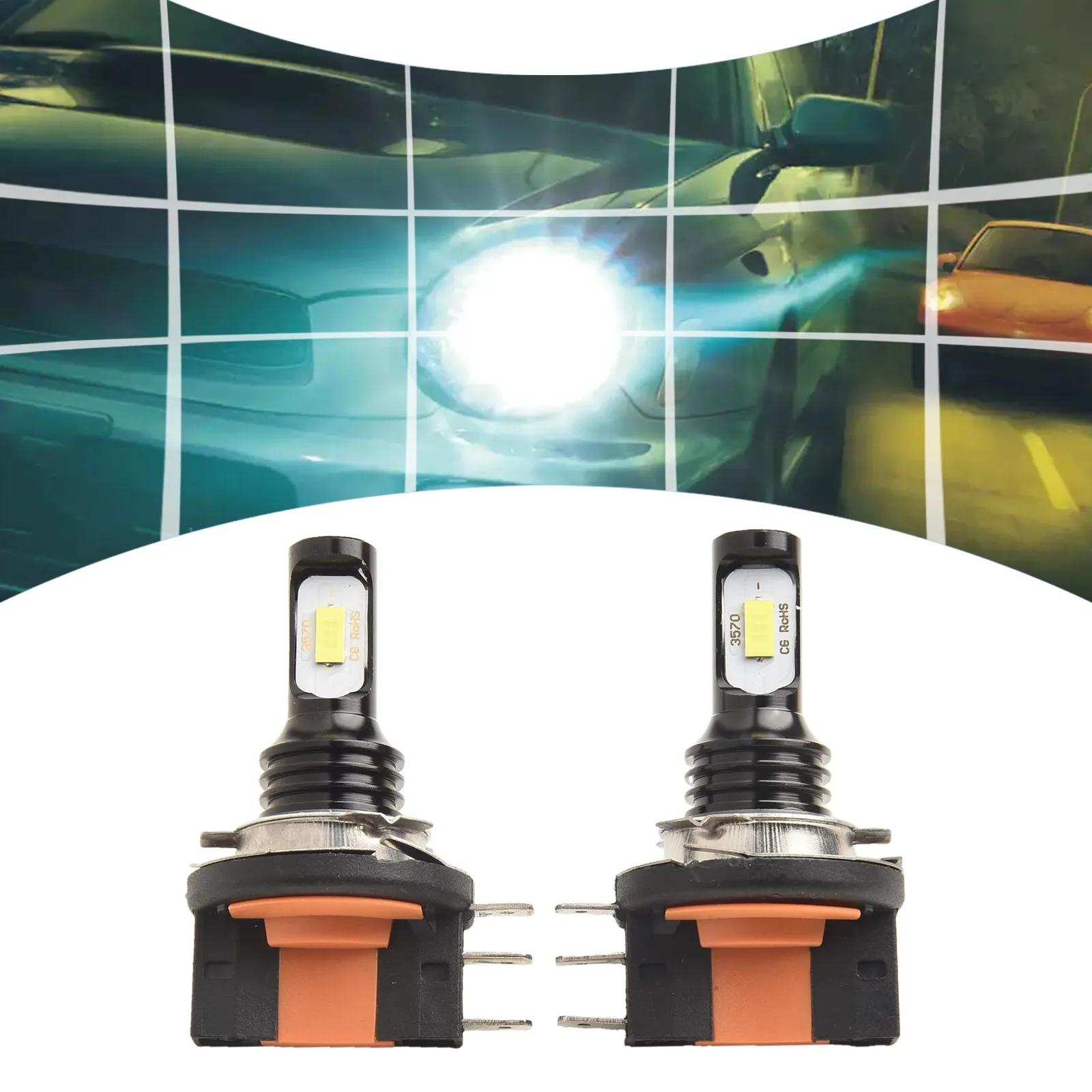 Для H15 светодиодные лампы для фар дальнего ближнего света D-RL 6000K яркий белый свет 2