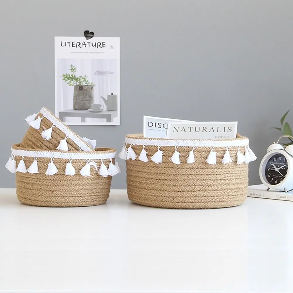 

Creative Nordic Minimalist Weaving Storage Baskets Quality Cotton Rope Organizer Box With Tassel Kids Toys Home Sundries Storage