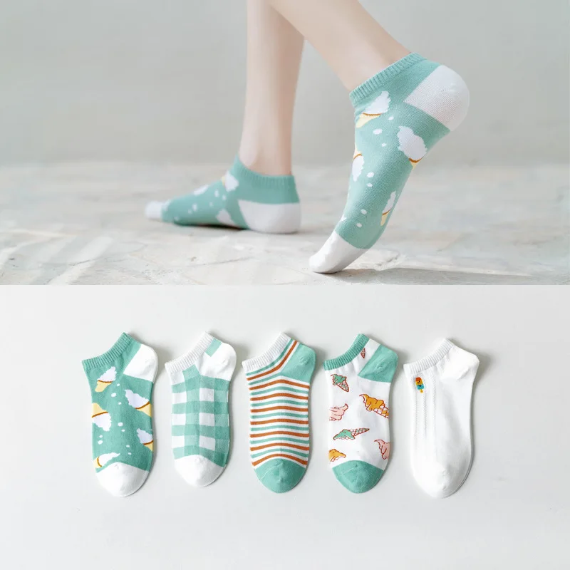 

5 пар/партия, женские хлопковые короткие носки до щиколотки