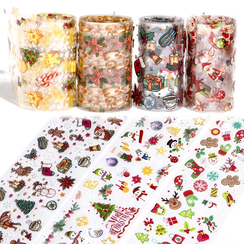 

10pcs Christmas Hallowmas Decorations for Nails Colorful Transfer Nail Foil Sticker Snow Flower Elk Gift Adhesive Paper Decals