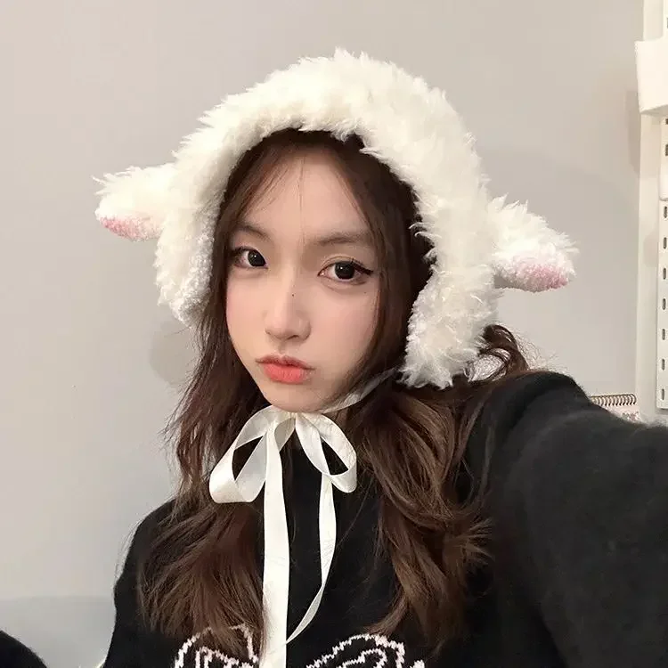

Japanese Kawaii HairBand Y2K Sweet Lolita Lamb Hair Autumn and Winter Warm Ear Protection HairBands for Women Ear Beanies