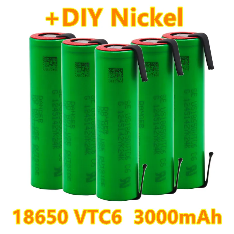 

100% Оригинальный VTC6 3,7 в 3000 мАч 18650 литий-ионный аккумулятор 30A разряд для US18650VTC6 инструменты батареи + DIY никелевые листы