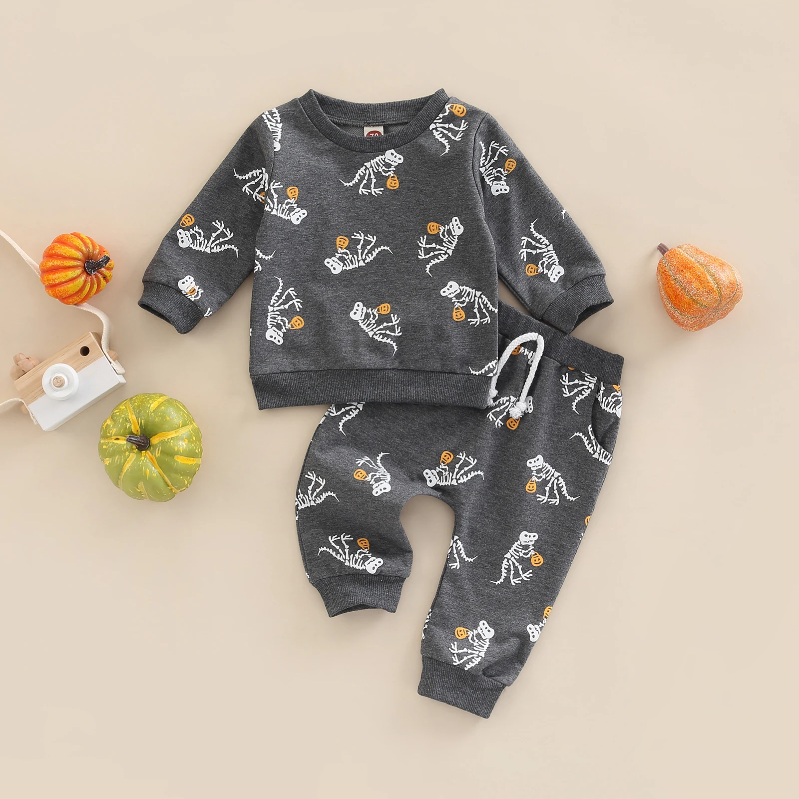 

TR Halloween Toddler Newborn Baby Girls Boys Pants Set Pumpkin Print Long Sleeve Pullover + Trousers Pockets Suit
