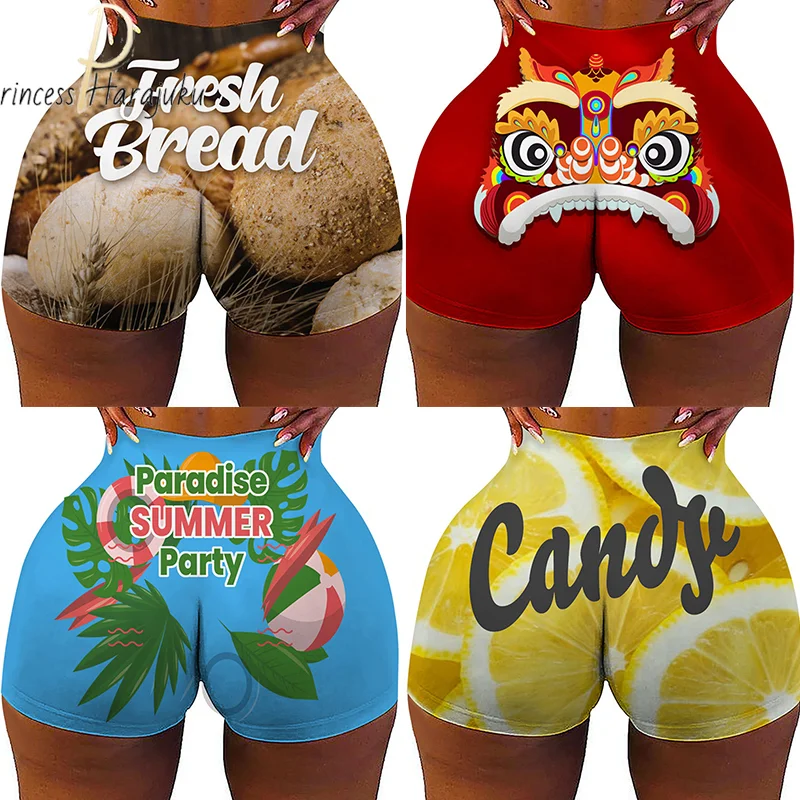 

S-3XL Casual Fashion Letter Print Fitness High Waist Shorts Stretch Ladies Outdoor Sports Women's Shorts Femme Summer Clothing