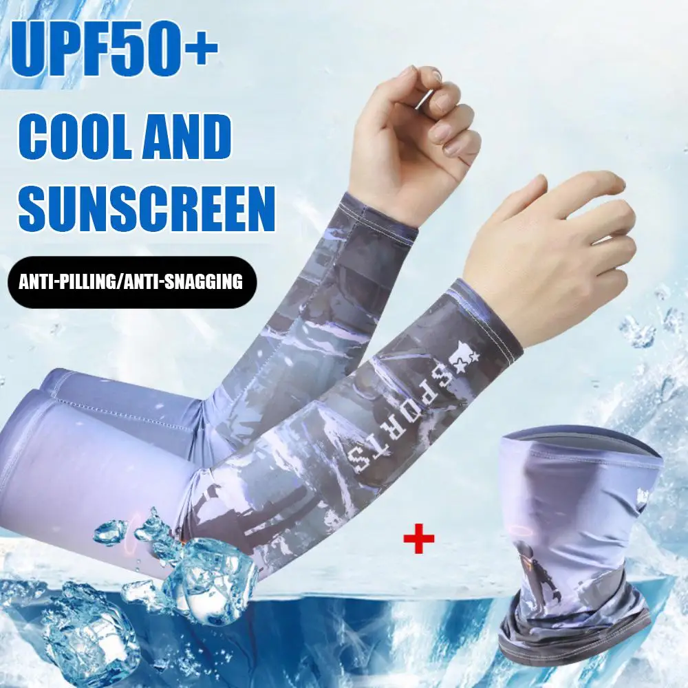 

2pcs Ice Silk Sleeve Sunscreen Cuff UV Sun Protection Arm Sleeves Anti-Slip Men Women Long Gloves Outdoor Cool Sport Cycling