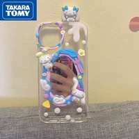 takara tomy hello kitty for iphone 13 pro 13 pro max cream glue mobile phone case for iphone 12 promax cartoon cover with mirror