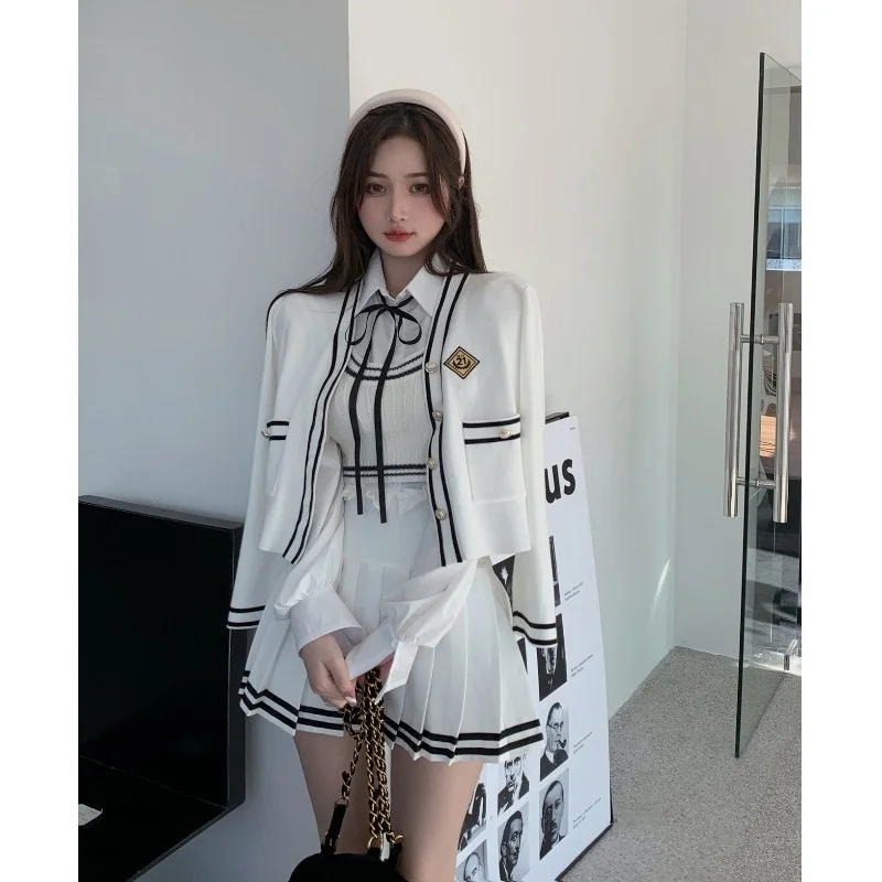 

Early Autumn Women's High-End Shirt + Vest + Pleated Skirt + Coat Fashionable Socialite Autumn Elegant Goddess Temperament Suit