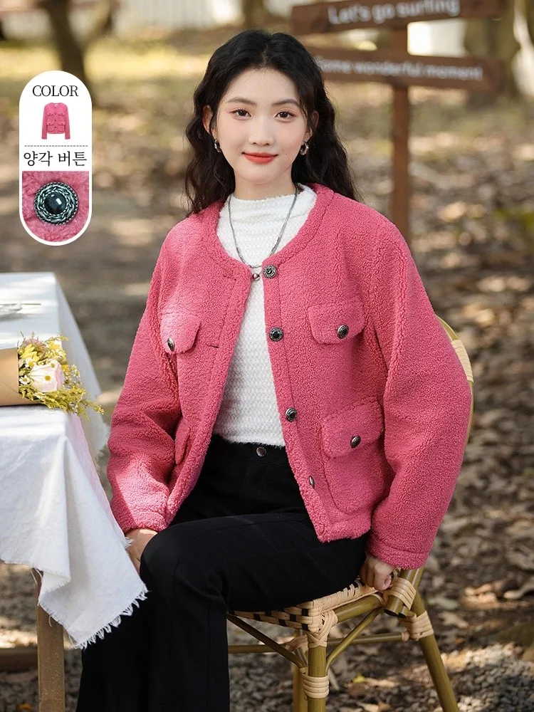 Doyng 2023 Winter New Graceful Western Sle Fashion Loose round Neck Faux Leather Coat 38vd429002