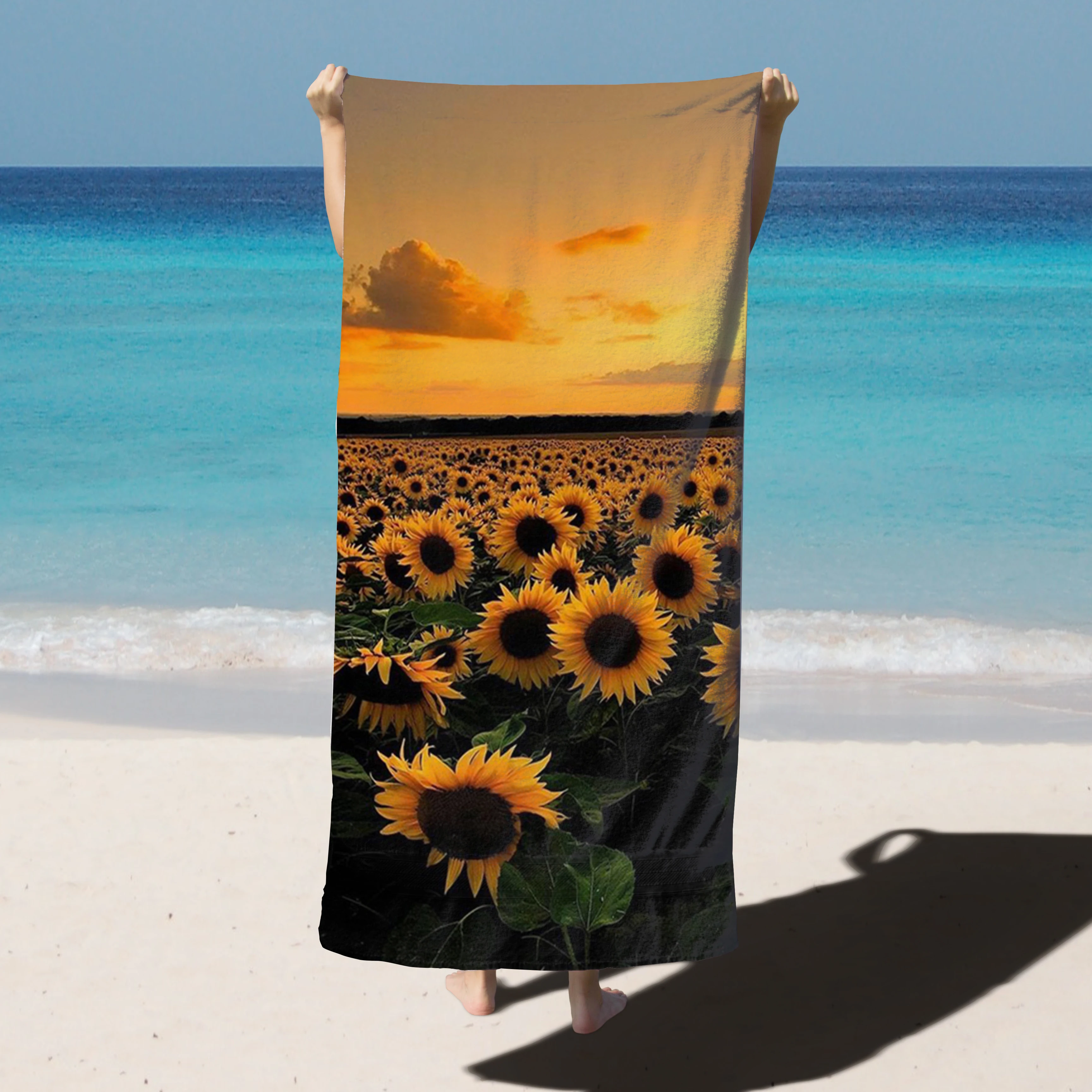 

Sunflowers and sunsets absorbent and quick-drying super large bath towel super soft hotel bath towel to wear bathroom hand beach