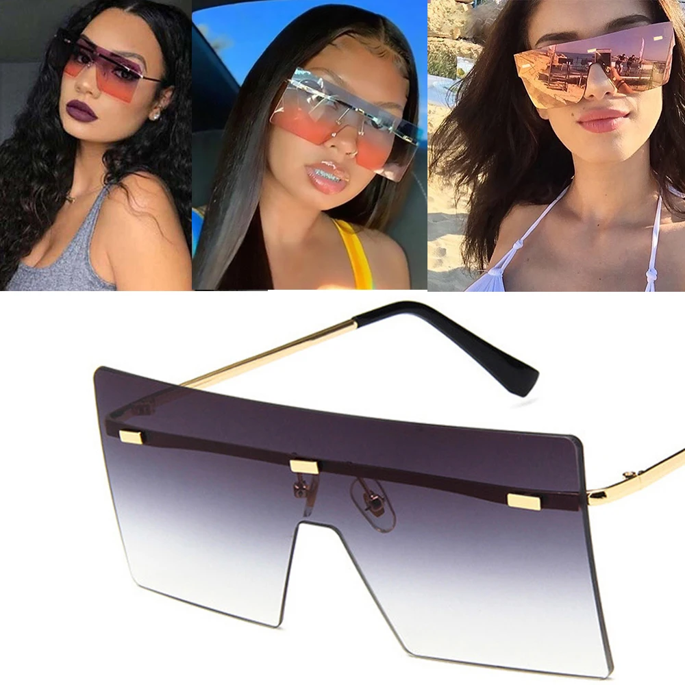 

2022 Oversized Sunglasses Women Retro Vintage Sunglasses Luxury Brand Rimless Eyewear oculos de sol feminino B41