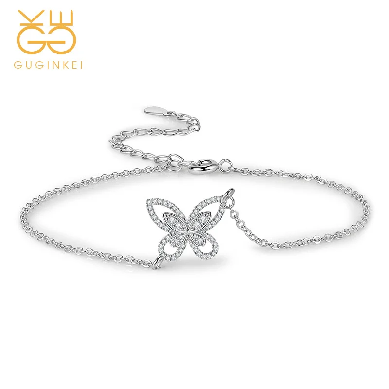 

GUGINKEI Luxury Sweet Simple Butterfly Zircon Bracelets Silver 925 Jewelry Womens Jewellery 925 Sterling Silver Bracelets Gift