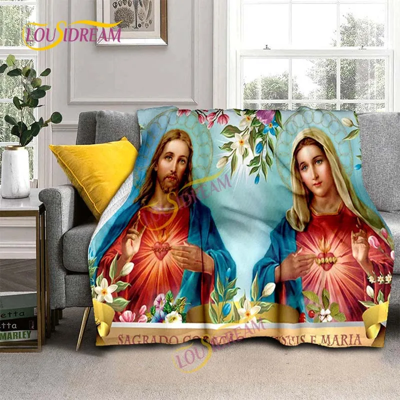 

Kind Jesus and Blessed Virgin Mary Soft Christian God Flannel Art Faith Bed Comfortable Home Hiking Four Seasons Warm Blanket