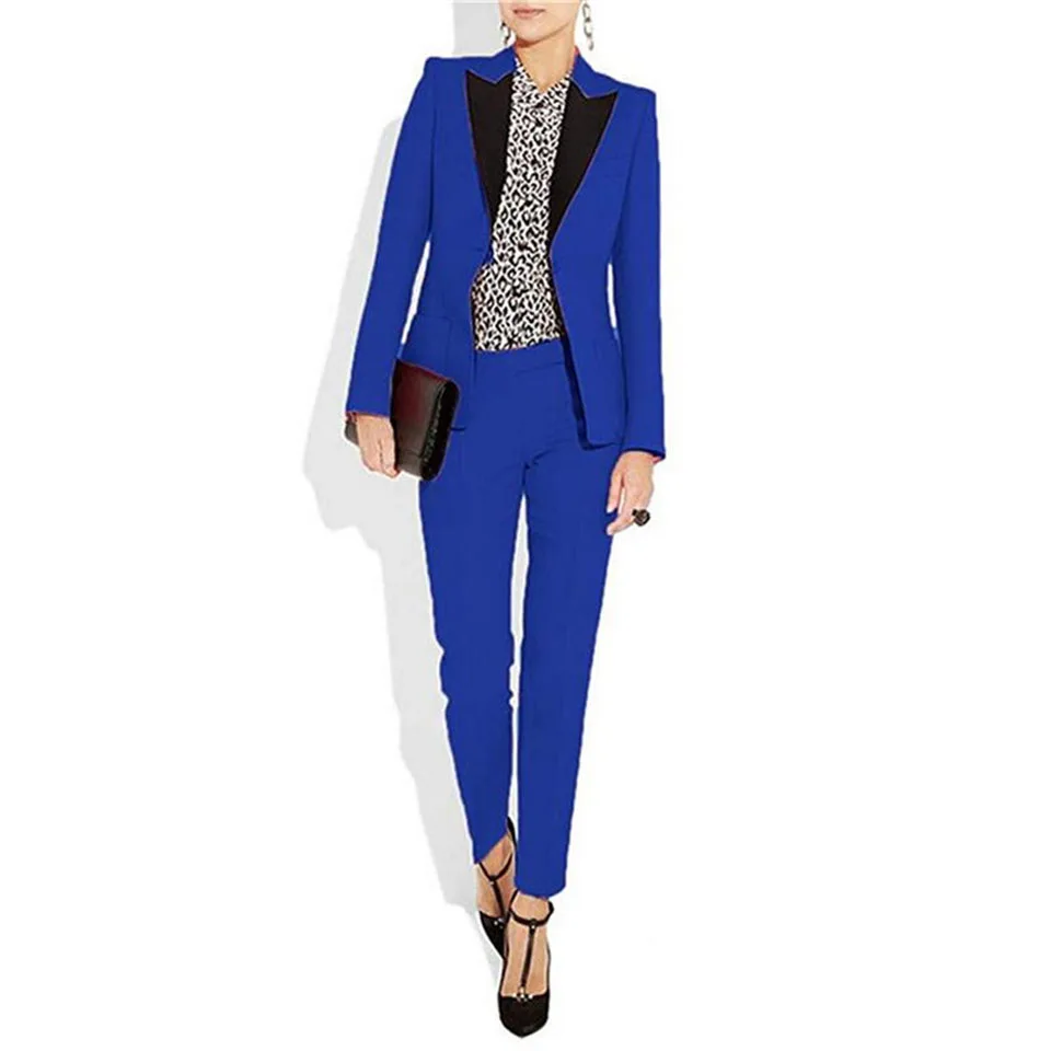 Custom Business Women's Suit Slim Fit Casual Jacket + Work Pants Blue Suit for Wedding Party