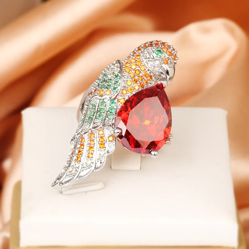 

2023 Модные Разноцветные циркониевые кольца в форме попугая для женщин, Серебряное характерное предложение, ювелирные изделия в Подарок на годовщину