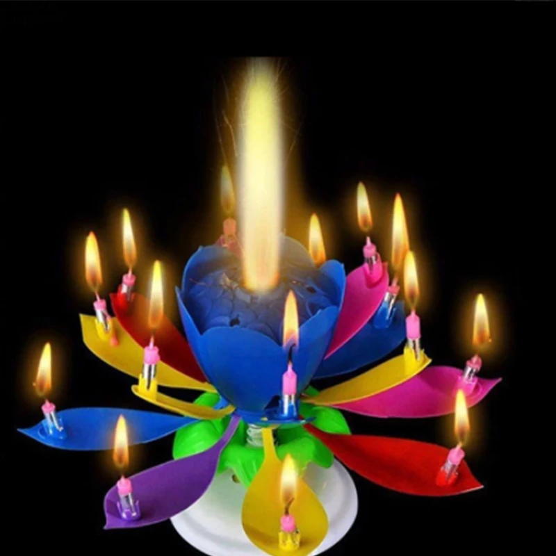 

Музыкальные свечи для торта, креативная забавная вращающаяся свеча, свеча с днем рождения, цветок лотоса, праздничное украшение для вечерни...