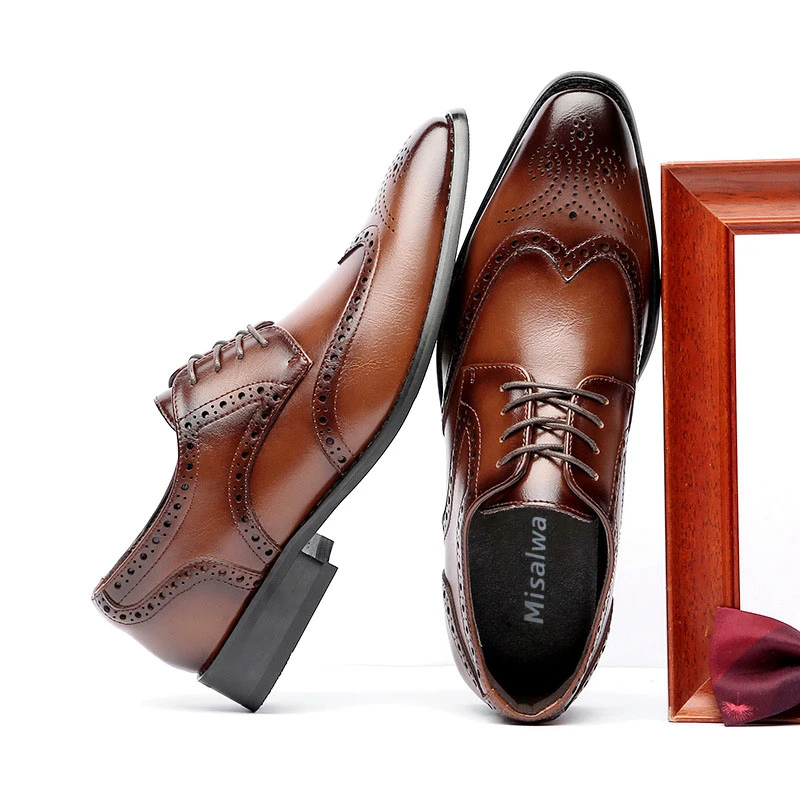 

6CM Height Increase Men Genuine Leather Brogue Shoes Men Formal Dress Shoes Business Office Italian Shoes Men Designer Shoes